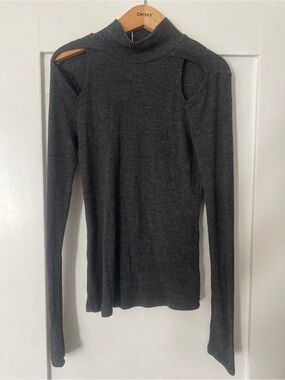 Charcoal Ribbed Long Sleeve Cutout Turtleneck